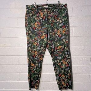 H&M Floral Printed Pants Size 14 Cropped Ankle Trousers Front Pockets Dressy